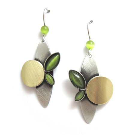 Green Catsite Two tone Dangle Earrings by Christophe Poly - Click Image to Close